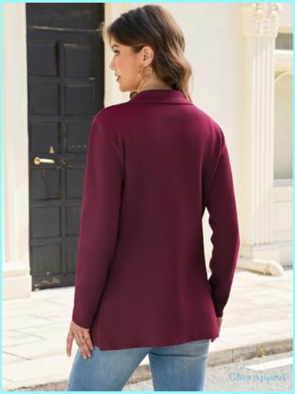 Lightweight Knit Blazer Long Sleeve Notch Lapel Open Front Pockets Business - Picture 5 of 6